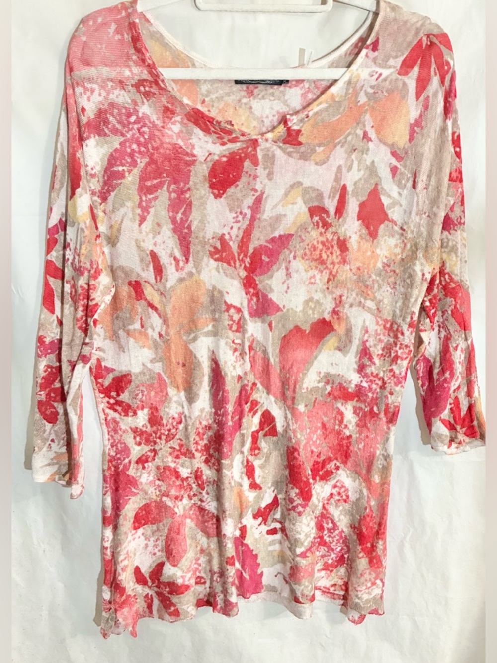 Zozo Floral Linen Tunic Top Sz XL Sweater Lightweight Knit Organic Breathable